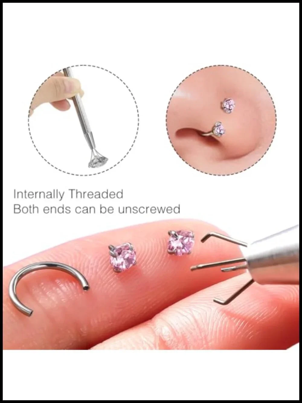G23 Titanium Horseshoe Nose Ring 18G 20G Double Gem Hypoallergenic for Women